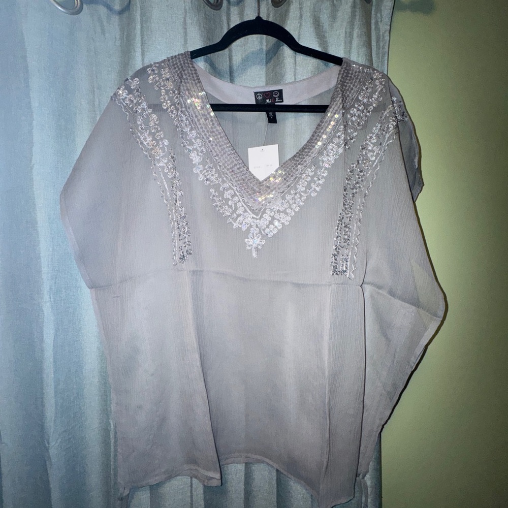 Free- Embellished V-Neck cover up top